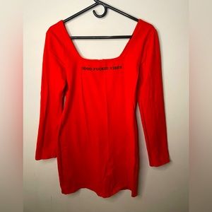 Women mini long sleeve orange dress, size XL